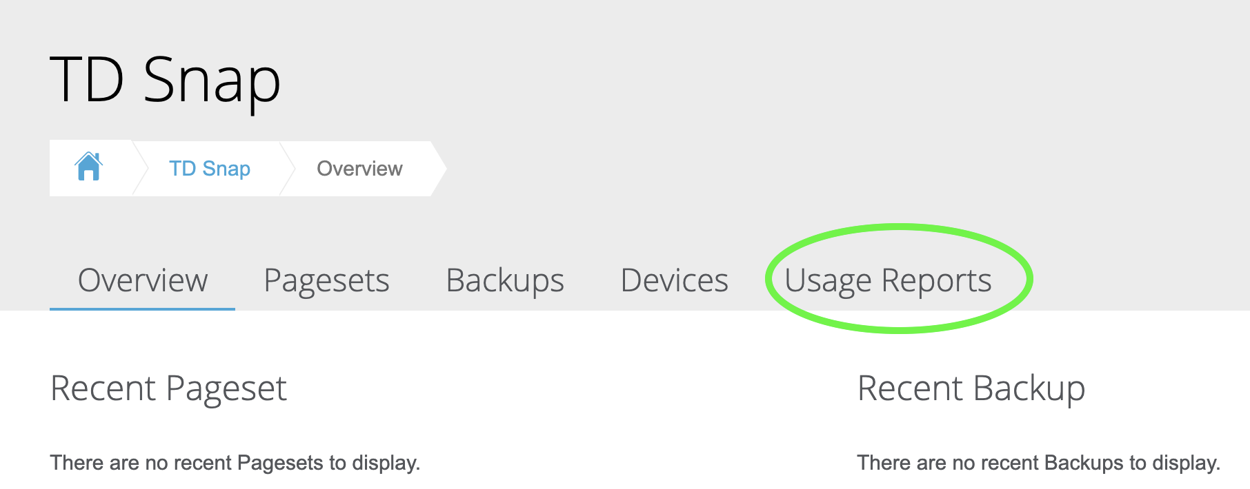 Screenshot of Tobii Dynavox website page displaying a menu which includes 'Usage reports'.