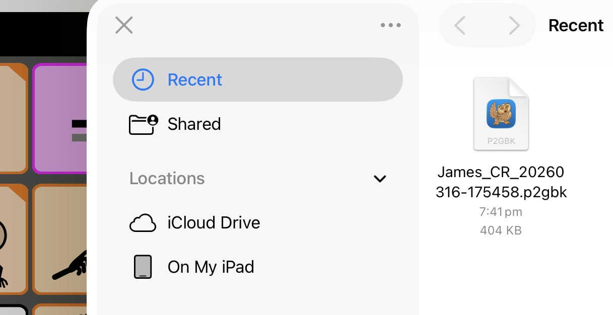 Screenshot of the 'Browse all files' screen within the Proloquo2go app.