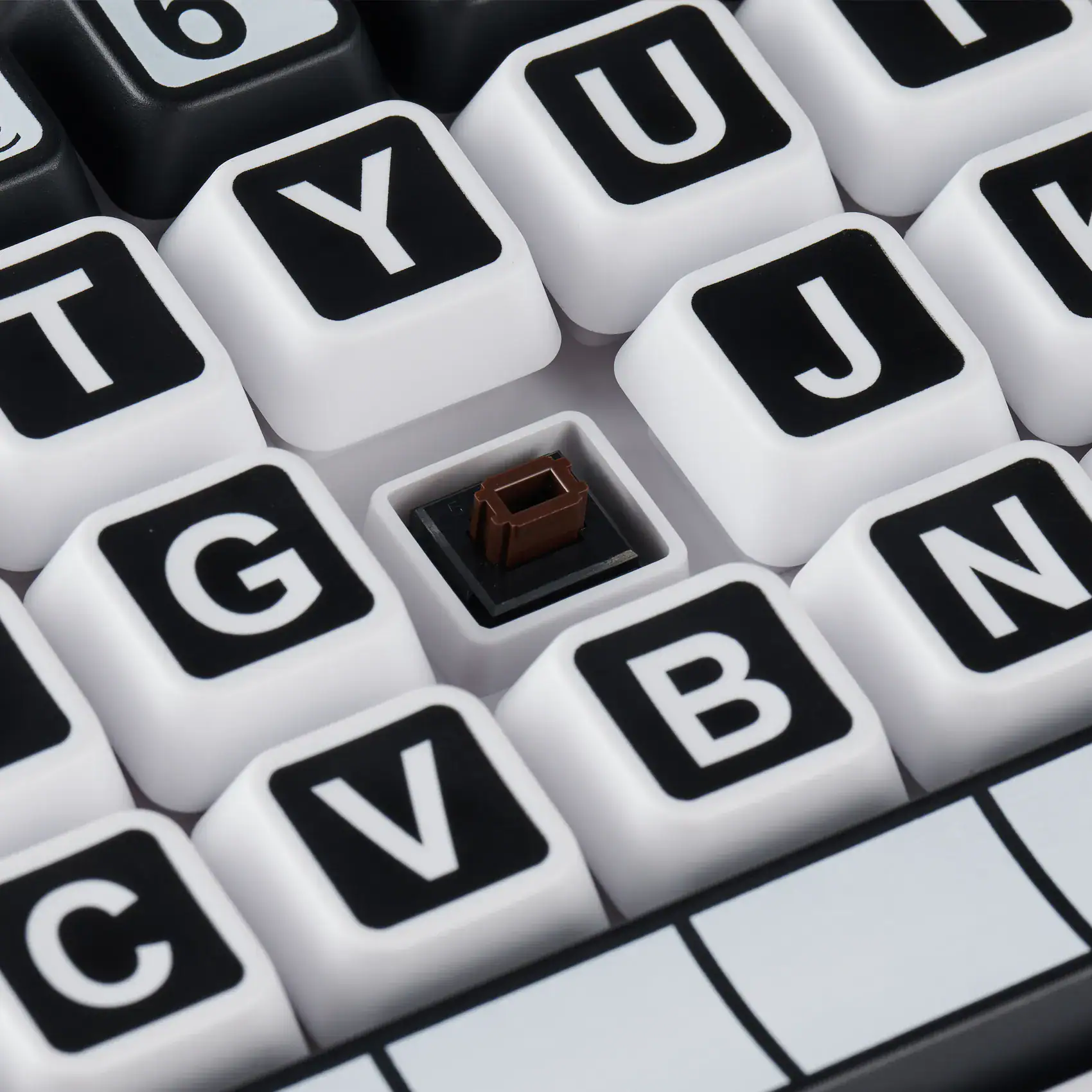 Close up view of high contrast keyboard keys