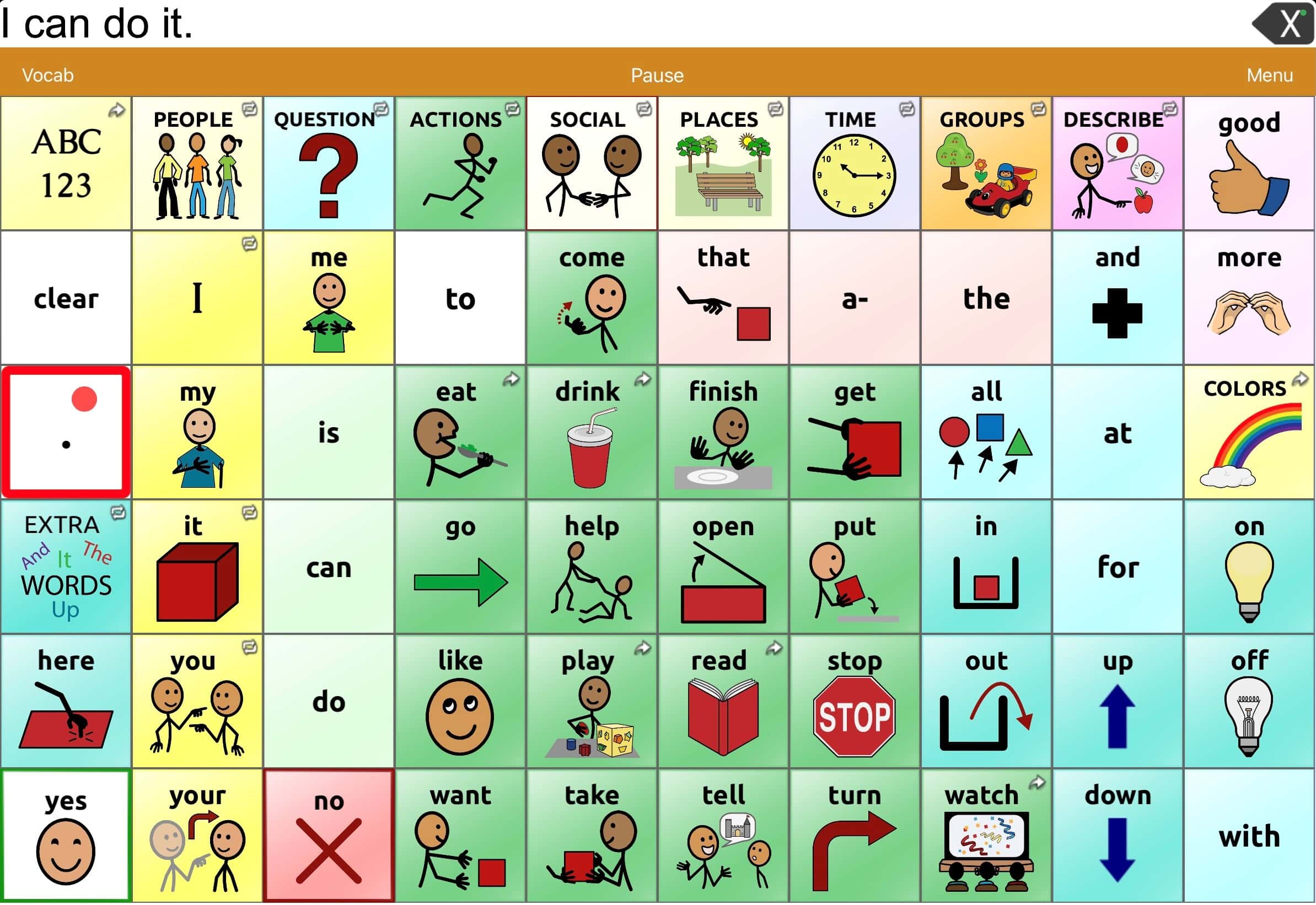 A screenshot of the AAC app TouchChat HD with WordPower