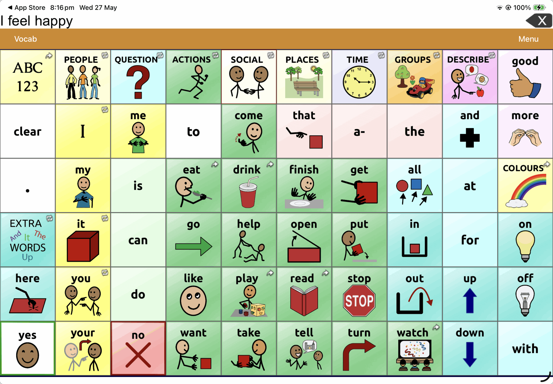 A screenshot of TouchChat with WordPower AAC app for the iPad.