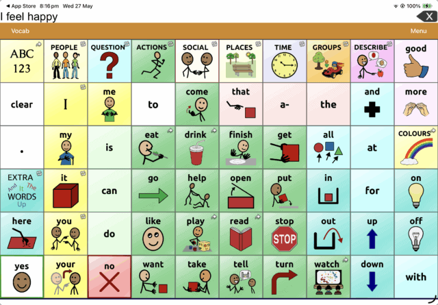 A screenshot of TouchChat with WordPower AAC app for the iPad.